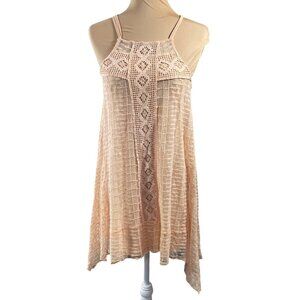 Altar'd State Crochet Dress Shark-bite Hem Halter Sleeveless XS Extra Small Peac